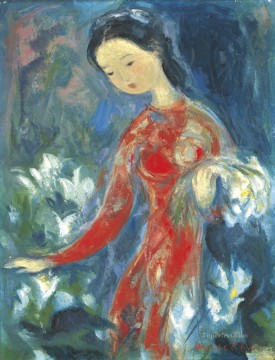 Asian Painting - VCD Girl with flowers Asian